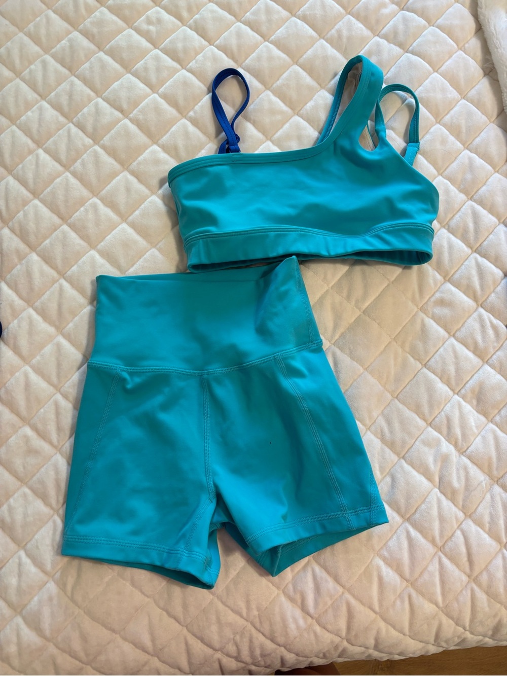 Jo and Jax Turquoise Active Set - High Waist Shorts & One-Shoulder Sports Bra